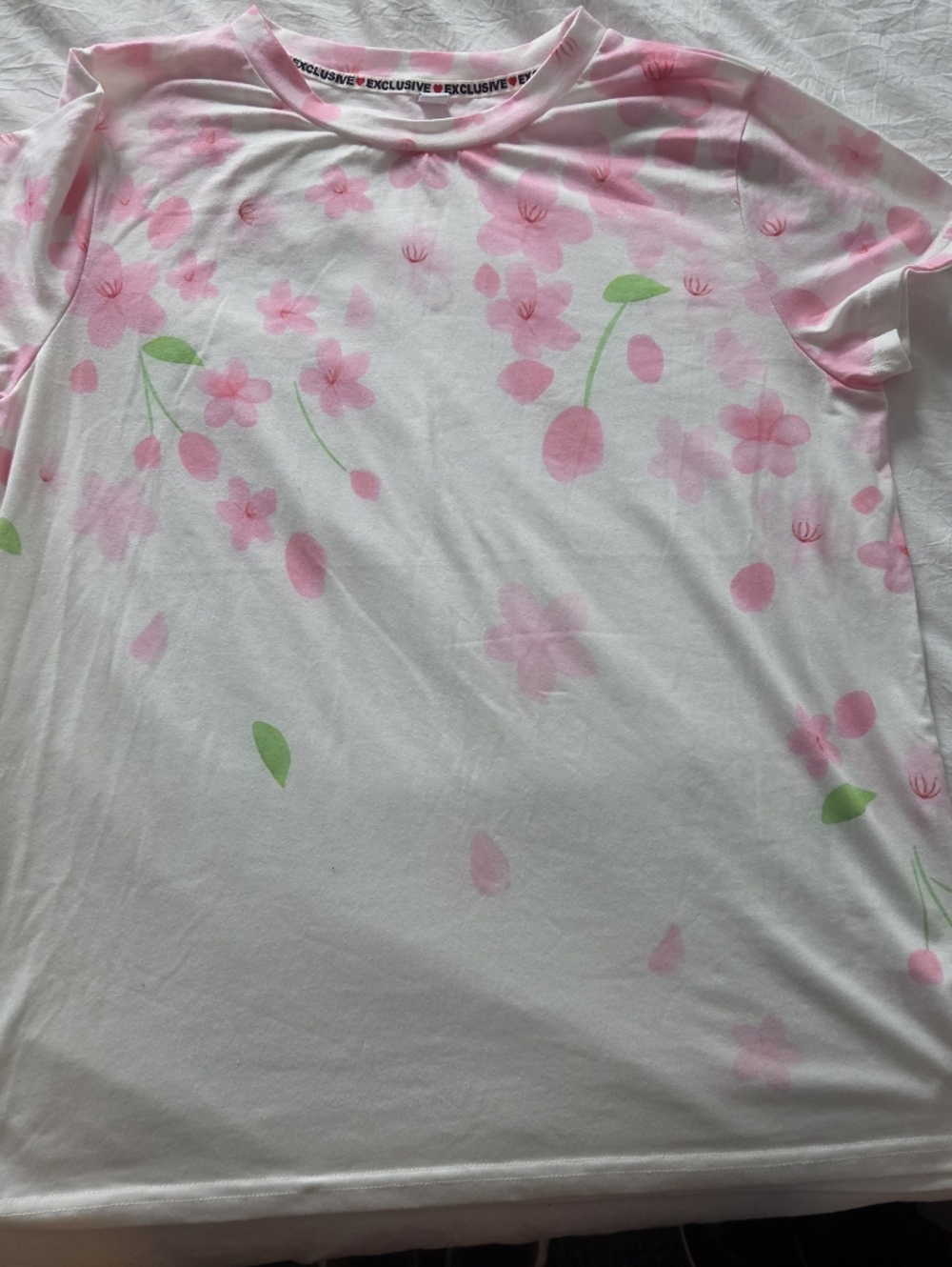 Forever 21 White Short-Sleeve Tee with Pink Floral Print